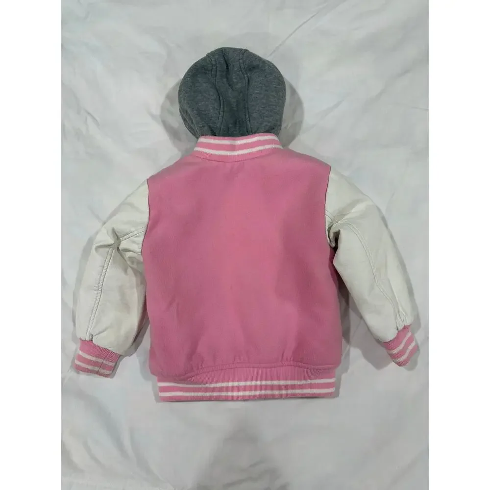 Osh Kosh B’gosh Varsity Bomber Jacket Pink Coat w/ patches Size 2T Girls